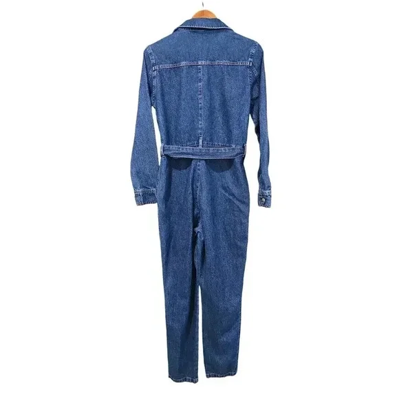 Topshop Zip-Up Belted Utility Denim Boiler Suit Blue Size 8 - Picture 11 of 13